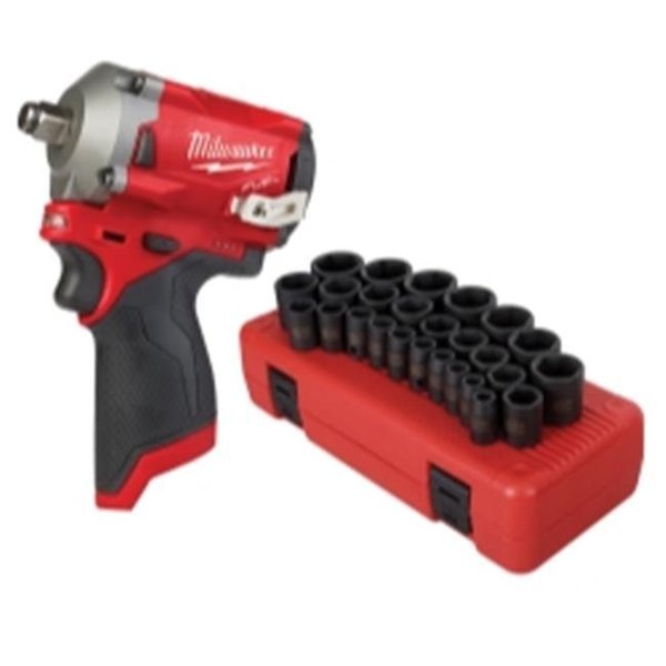 Sunex Sunex SUN2645-MLW2555 0.5 in. Milwaukee M12 Fuel Drive Stubby Impact with 0.5 in. Drive Metric Impact Socket Set - 26 Piece SUN2645-MLW2555